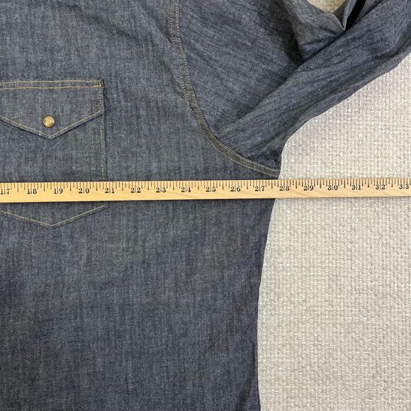 Wrangler Shirt Pearl Snap Mens 3XL Flex Blue Chambray Long Sleeve Indigo Pockets - Picture 5 of 7